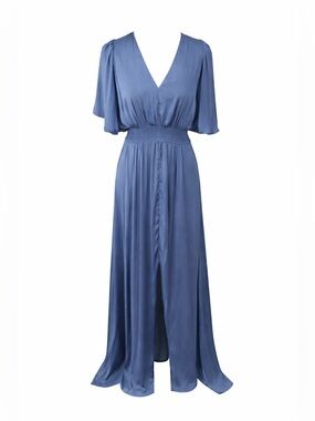 Grade & Gather Blue Maxi Dress Boho Coastal Goddess Flutter Sleeve- Large